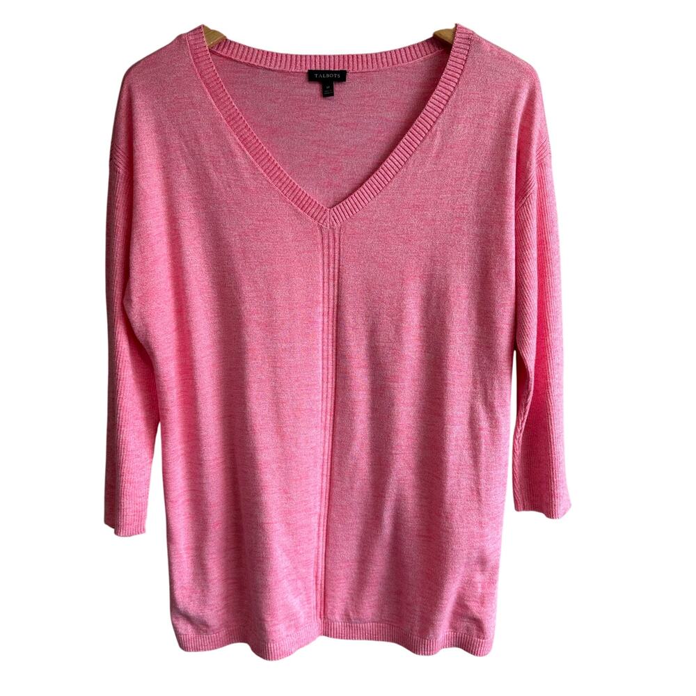 Talbots Cotton V-neck Lightweight Sweater Pink M